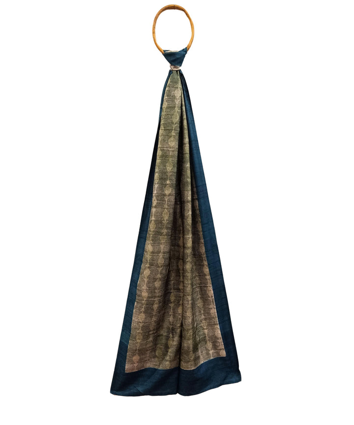 Grey handwoven tussar silk block print stole