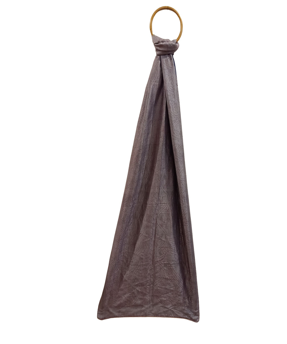 Grey handwoven silk kantha stitch stole