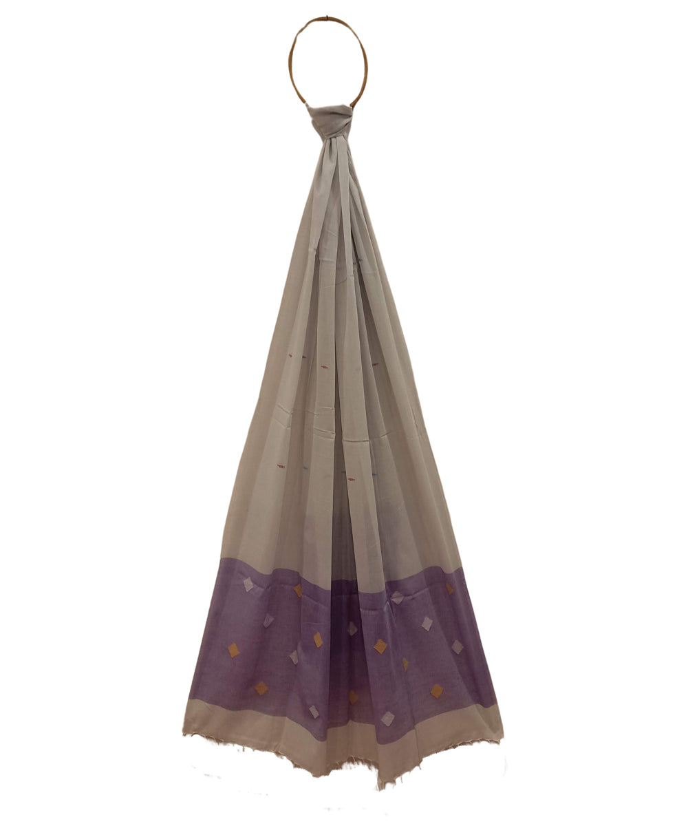 Grey purple handwoven cotton jamdani dupatta