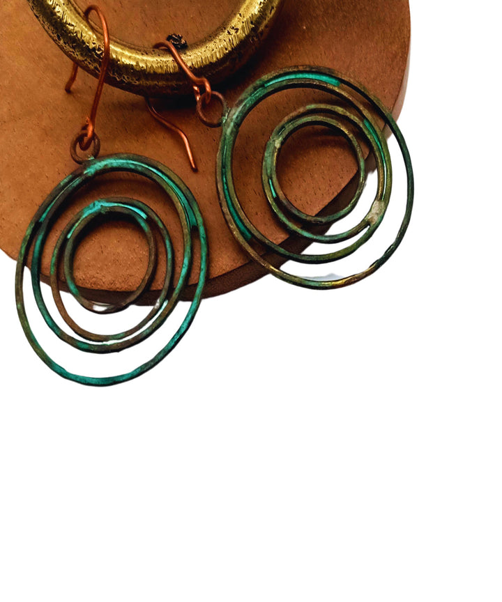 Rust turquoise handmade copper earring