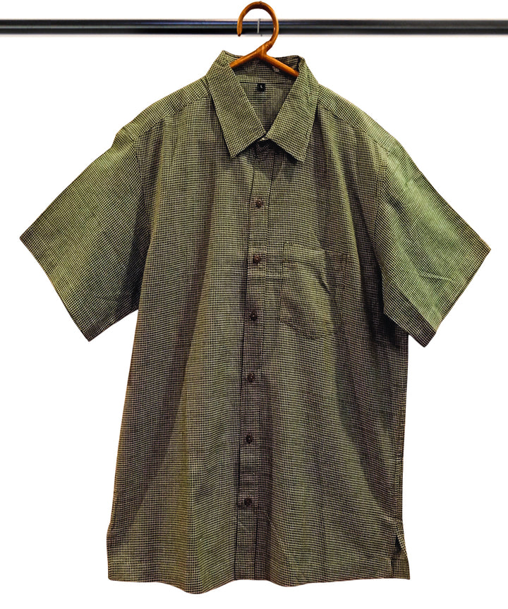 Pista green white half sleeve checks shirt