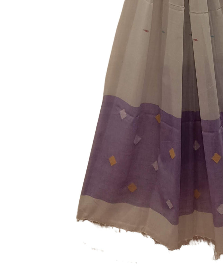 Grey purple handwoven cotton jamdani dupatta