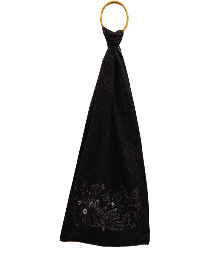 Navy blue black handwoven silk kantha stitch stole