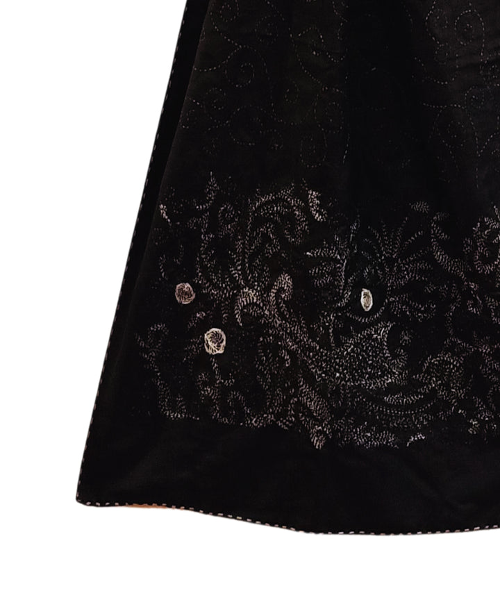 Navy blue black handwoven silk kantha stitch stole