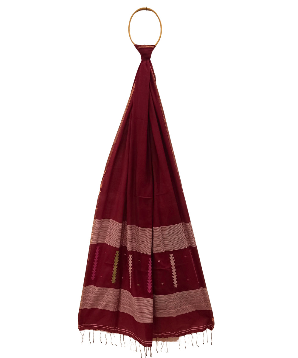 Red handwoven cotton jamdani dupatta