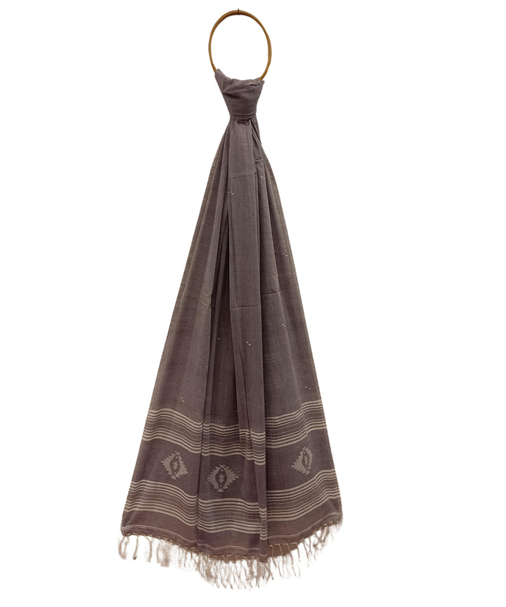 Grey white handwoven cotton jamdani dupatta