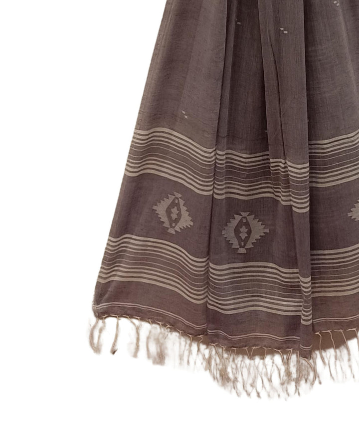 Grey white handwoven cotton jamdani dupatta