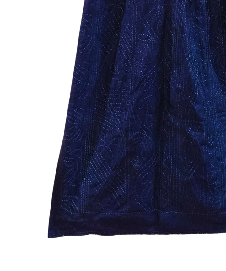 Navy blue handloom kantha stitch silk stole