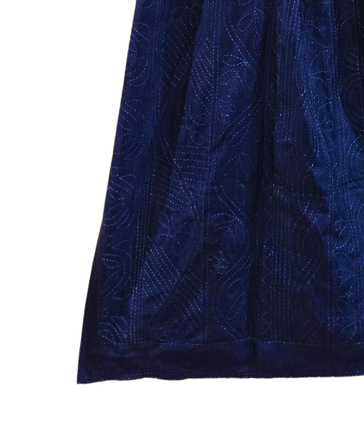 Navy blue handloom kantha stitch silk stole