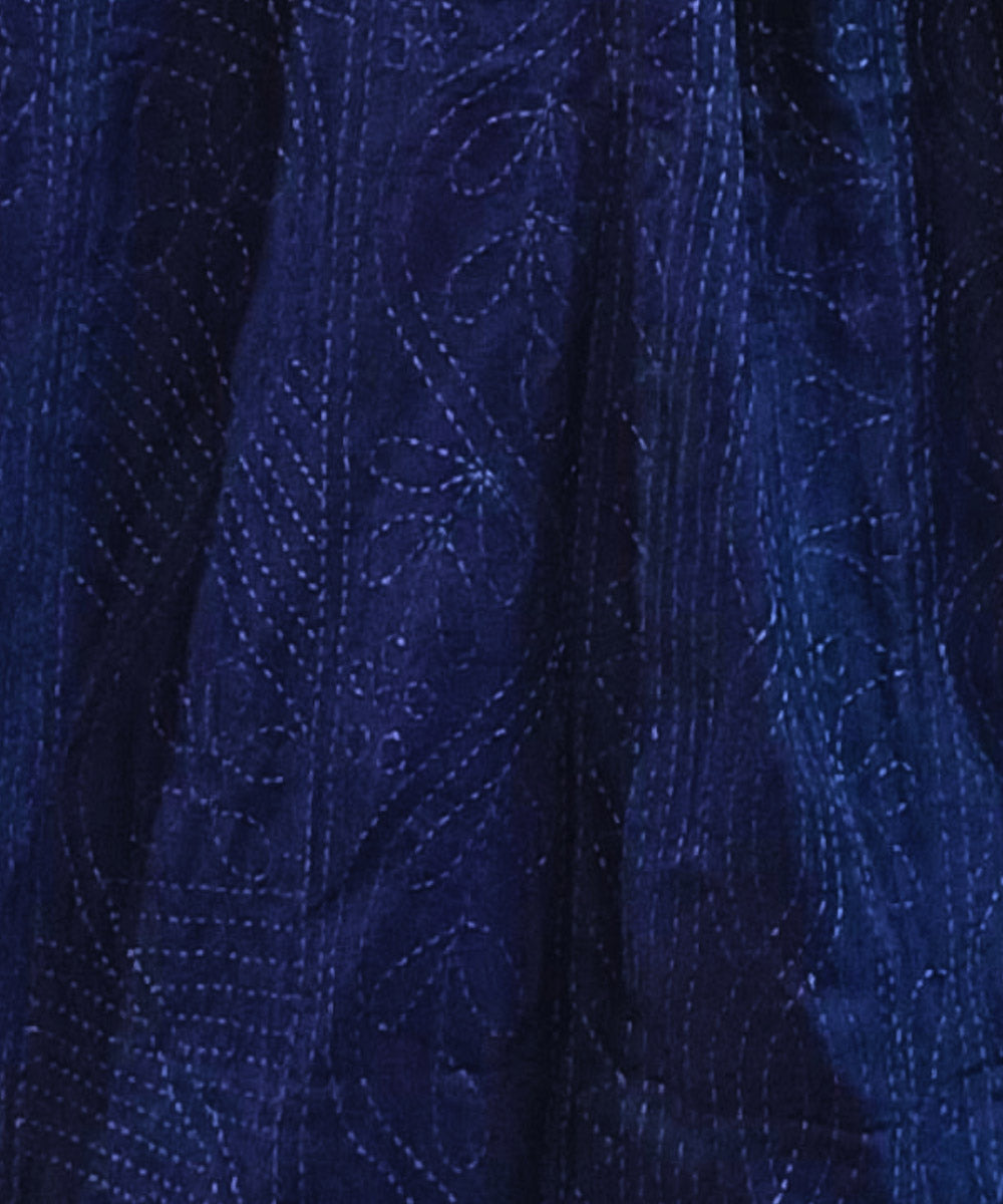 Navy blue handloom kantha stitch silk stole