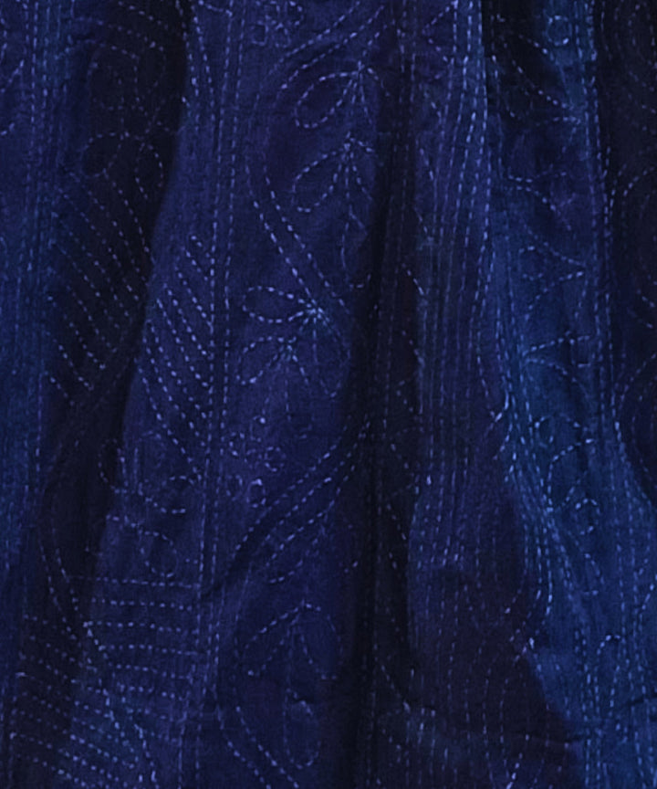 Navy blue handloom kantha stitch silk stole