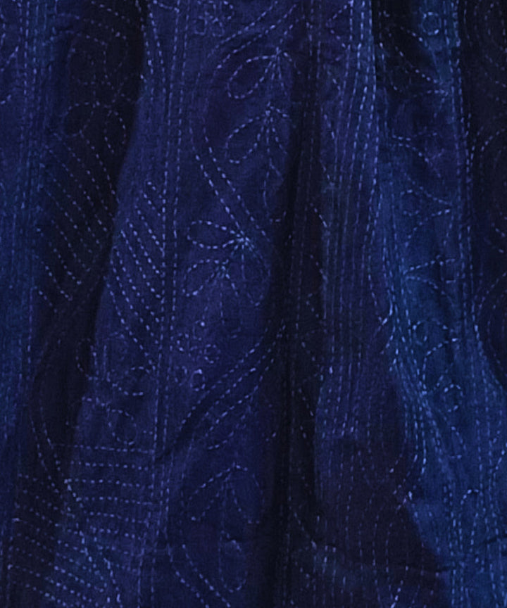 Navy blue handloom kantha stitch silk stole