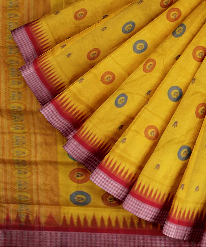 Yellow Red Handloom Bomkai Silk Saree