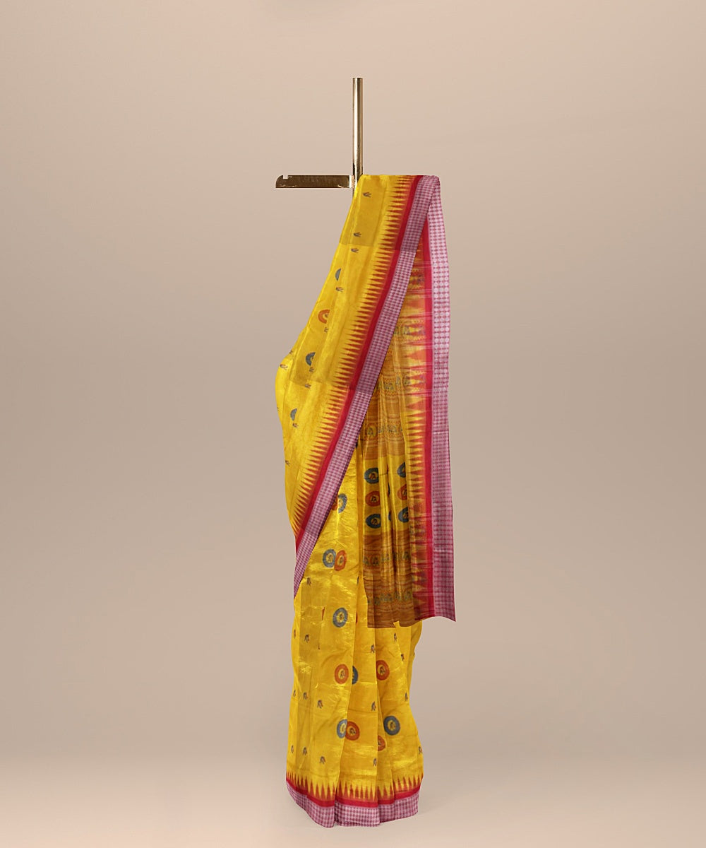 Yellow Red Handloom Bomkai Silk Saree