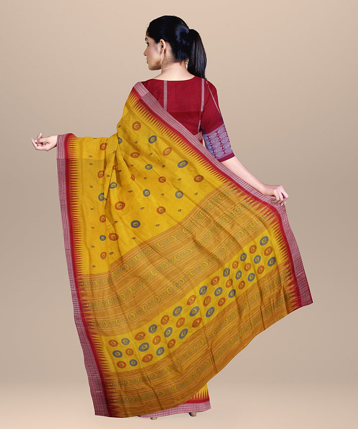 Yellow Red Handloom Bomkai Silk Saree