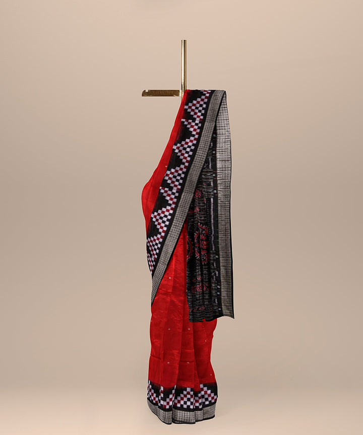 Barn red and black handwoven silk bomkai saree