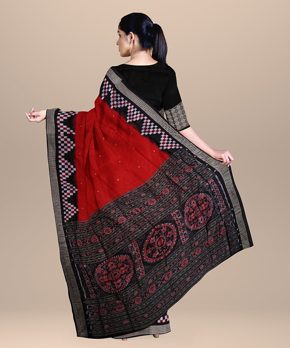 Barn red and black handwoven silk bomkai saree