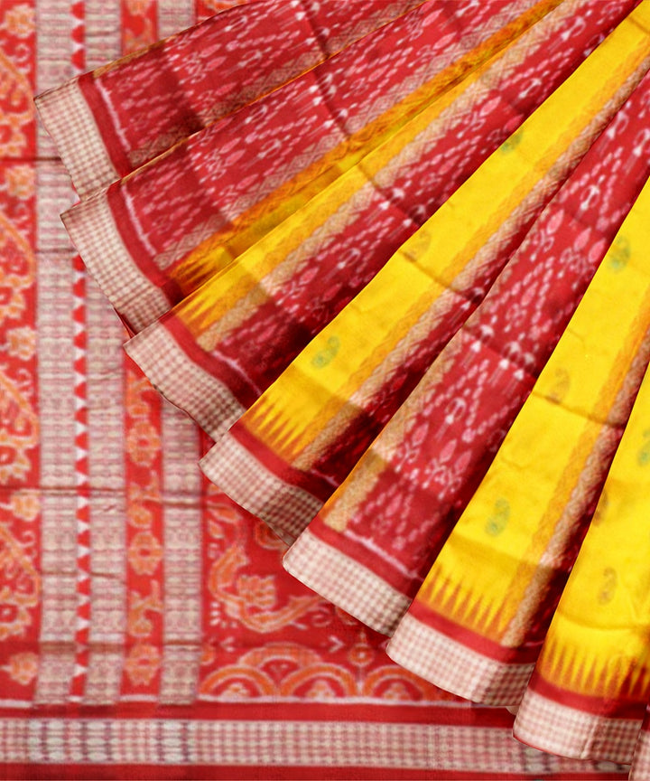 Yellow red striped silk handloom bomkai saree