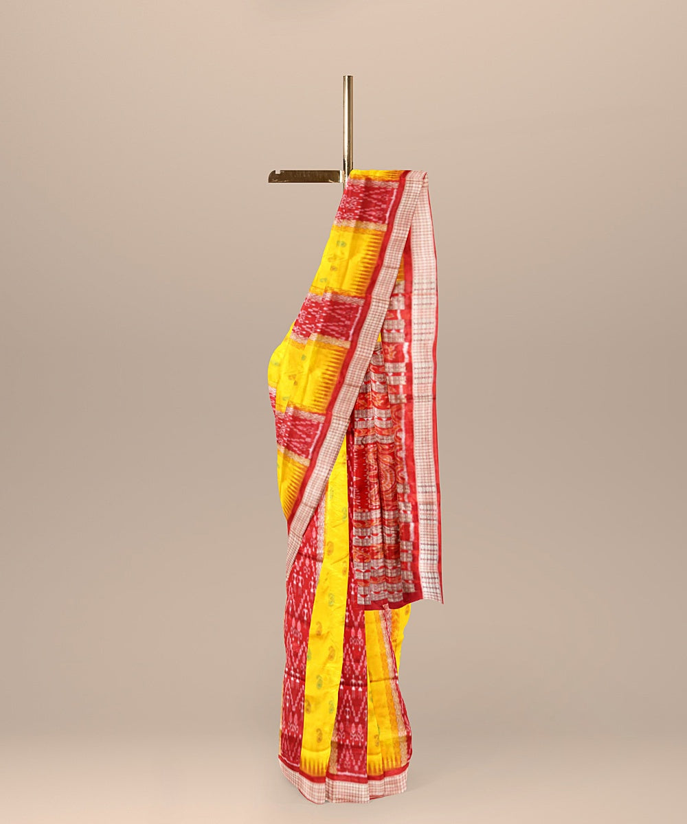 Yellow red striped silk handloom bomkai saree