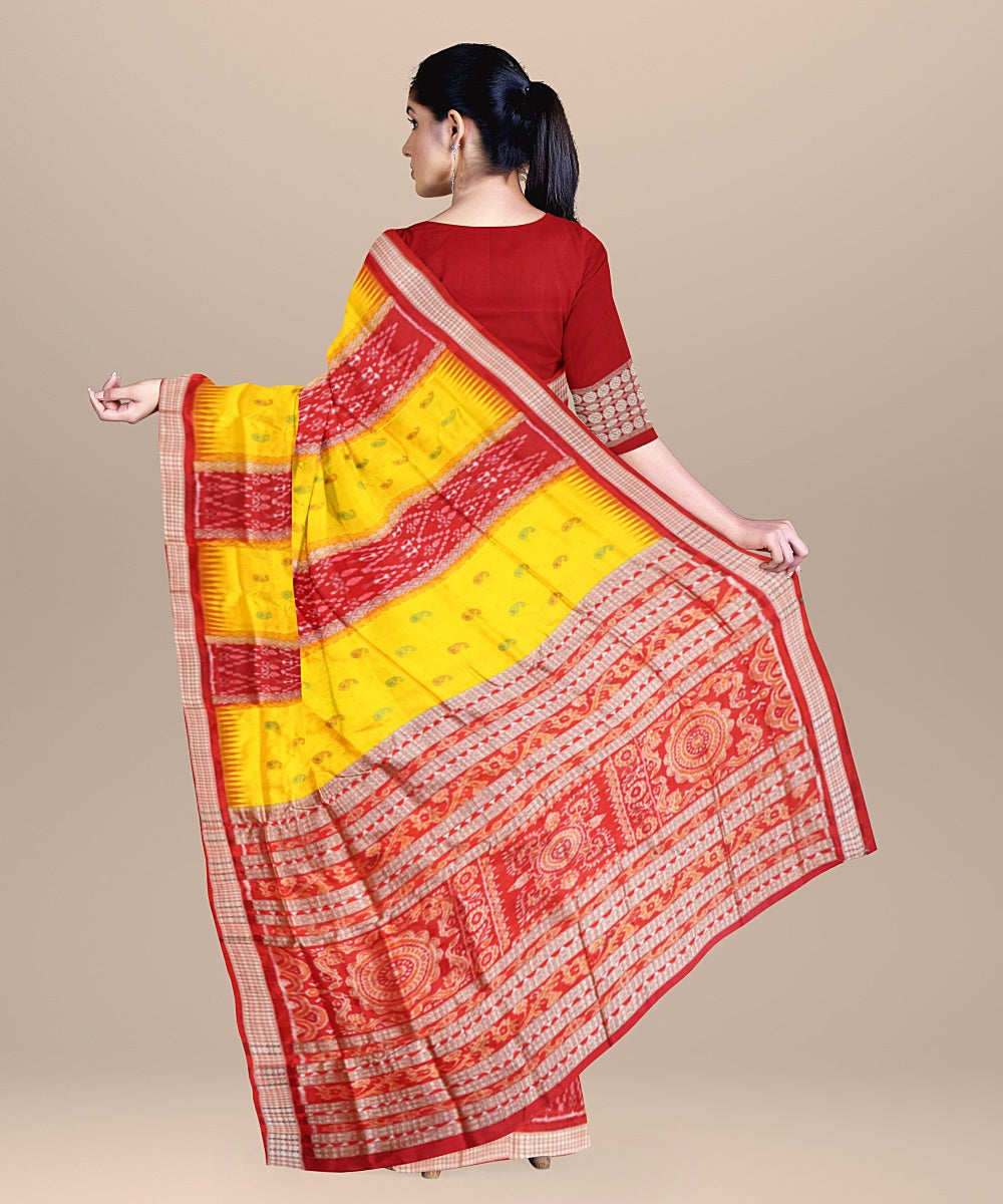 Yellow red striped silk handloom bomkai saree