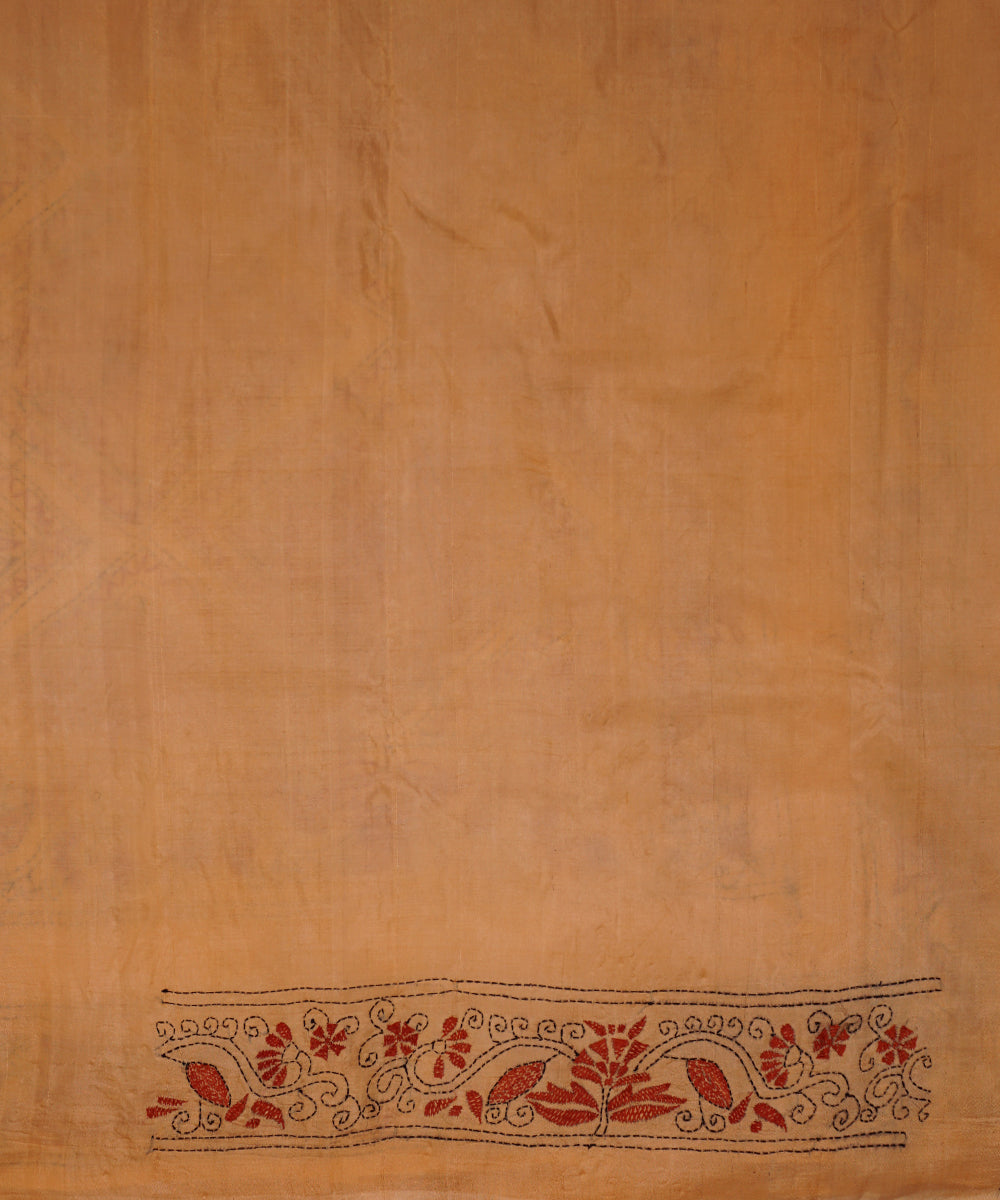 Buff beige tussar silk hand embroidery kantha saree