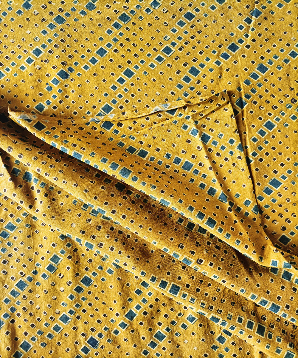 2.5m yellow green cotton handspun handwoven ajrakh kurta material