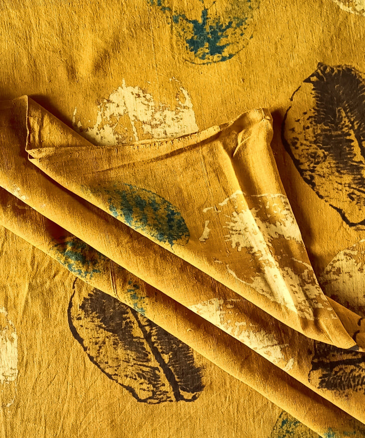2.5m yellow green handspun cotton handwoven ajrakh kurta material