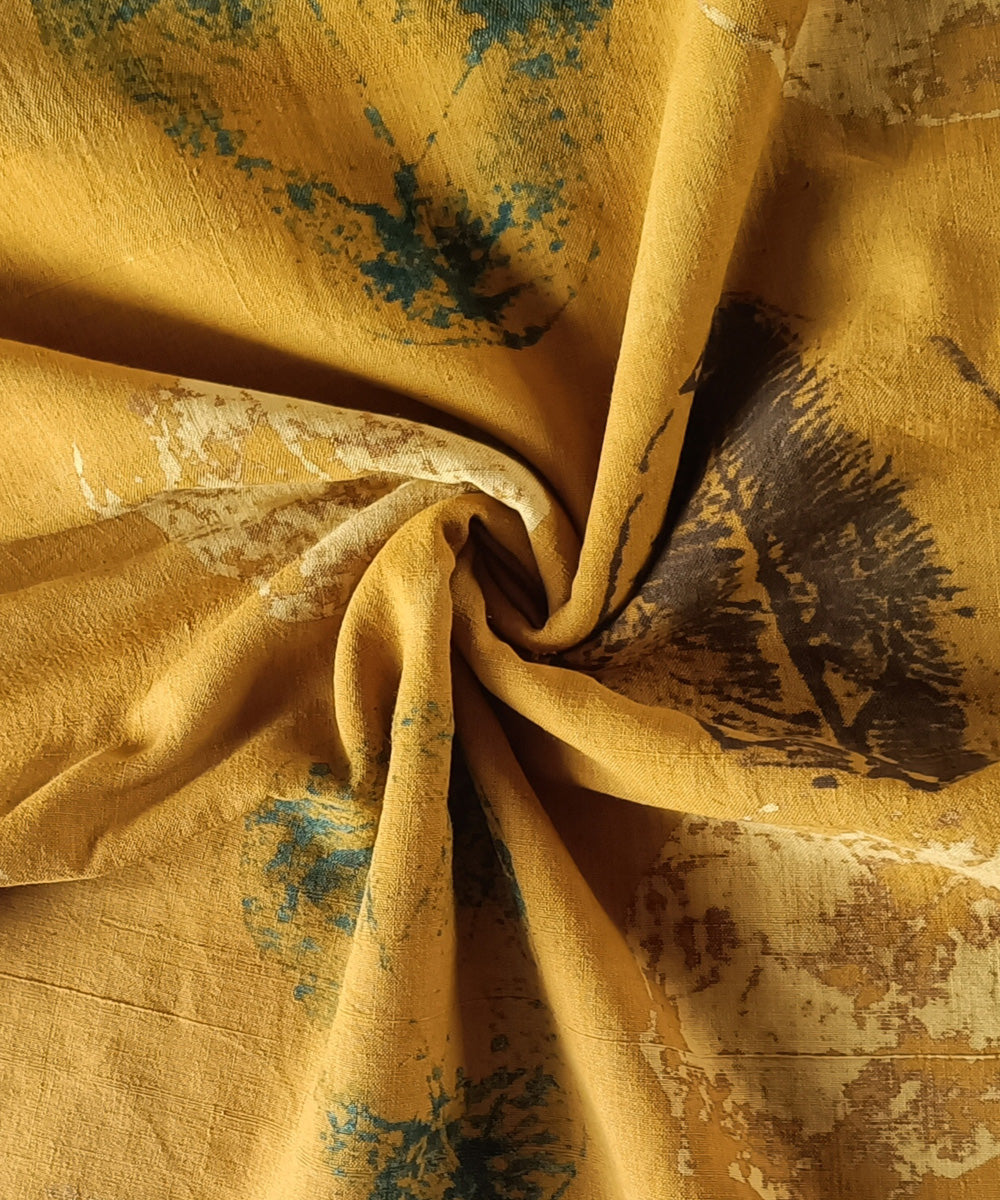 2.5m yellow green handspun cotton handwoven ajrakh kurta material