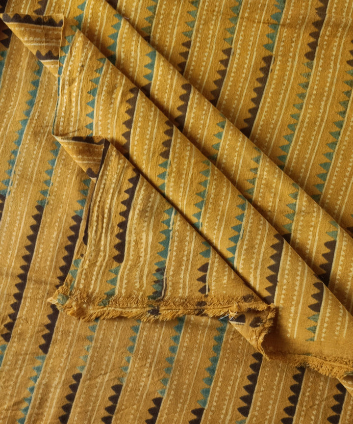 1m yellow striped handspun handwoven cotton ajrakh Blouse Piece