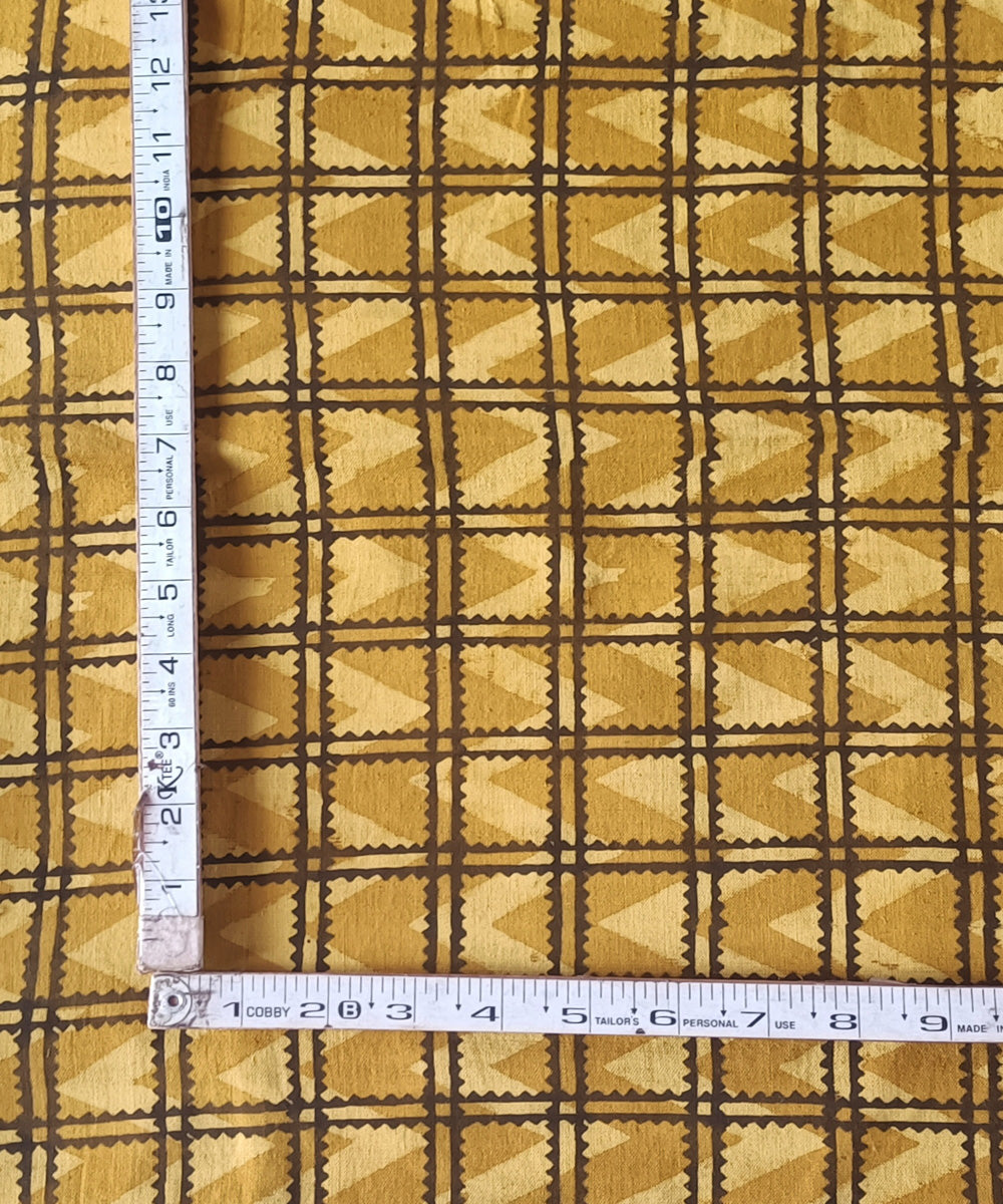 2.5m yellow checked handspun handwoven cotton ajrakh kurta material