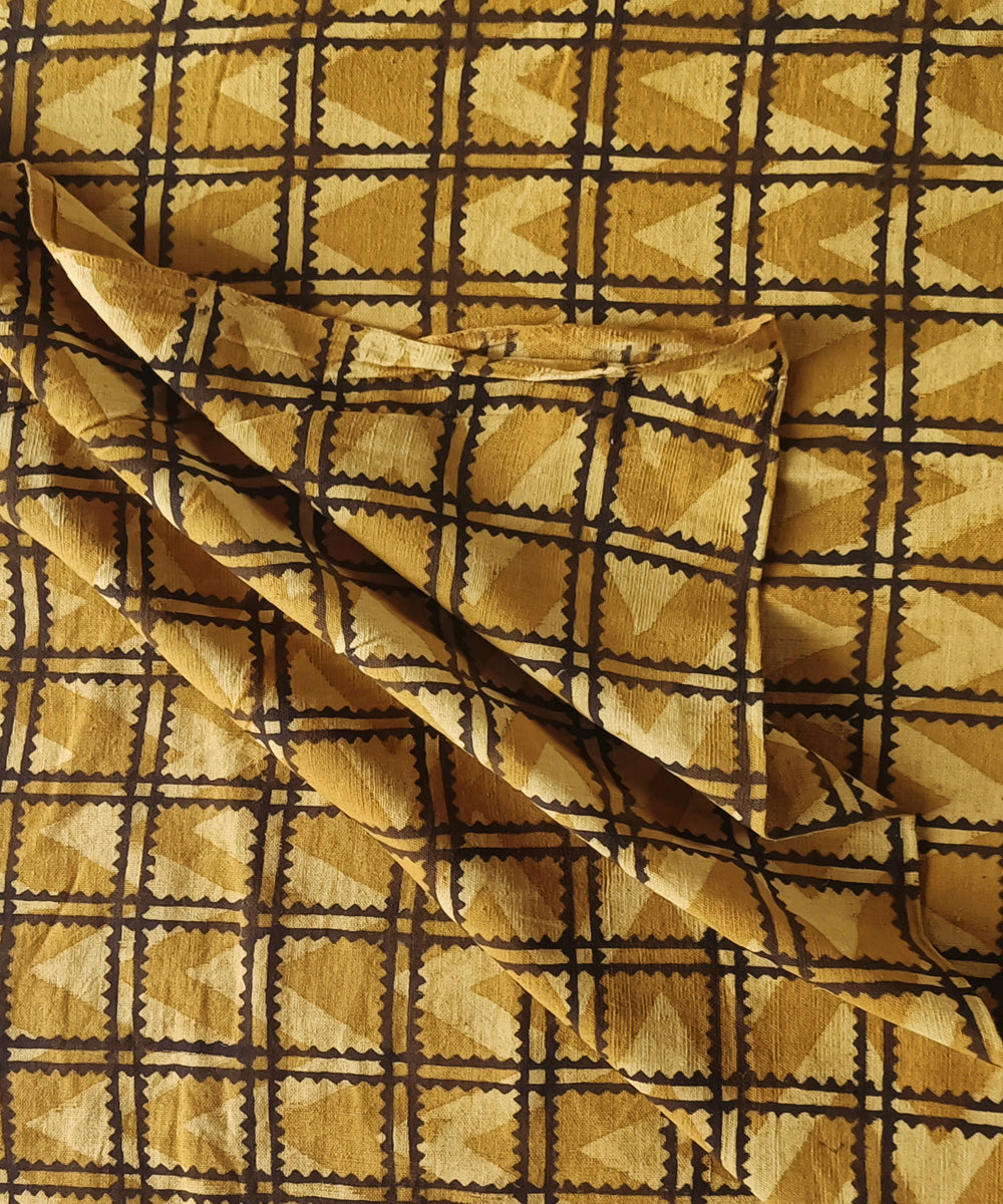 2.5m yellow checked handspun handwoven cotton ajrakh kurta material