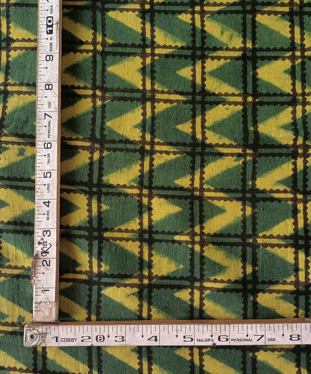 2.5m green yellow ajrakh handspun handwoven cotton kurta material