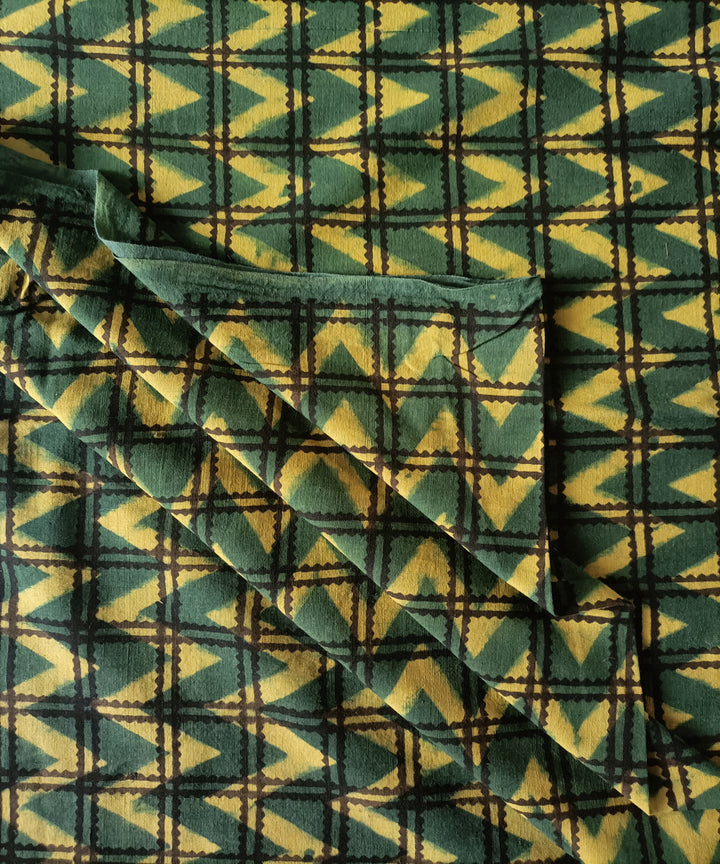 2.5m green yellow ajrakh handspun handwoven cotton kurta material