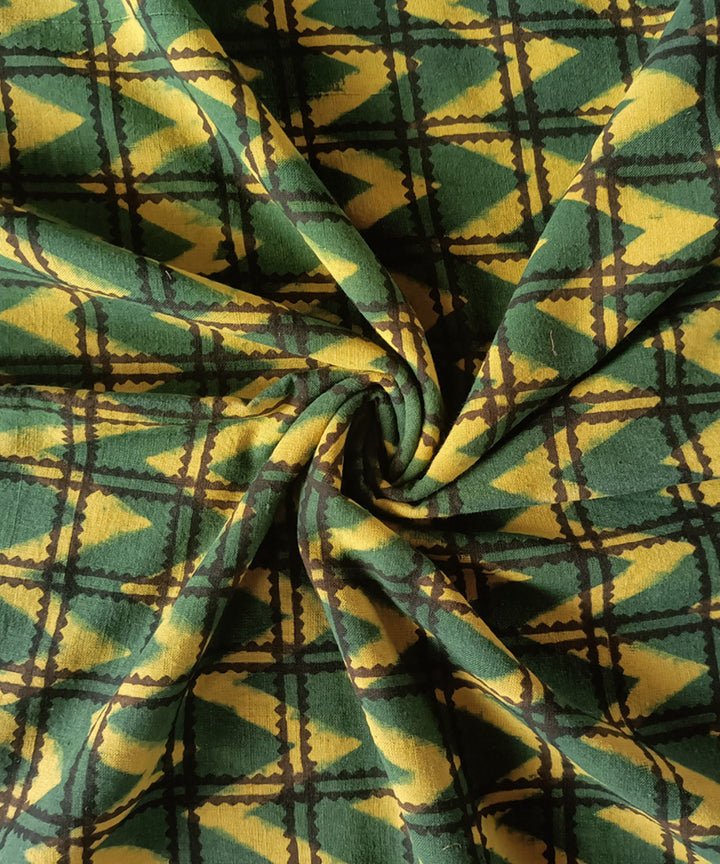 2.5m green yellow ajrakh handspun handwoven cotton kurta material