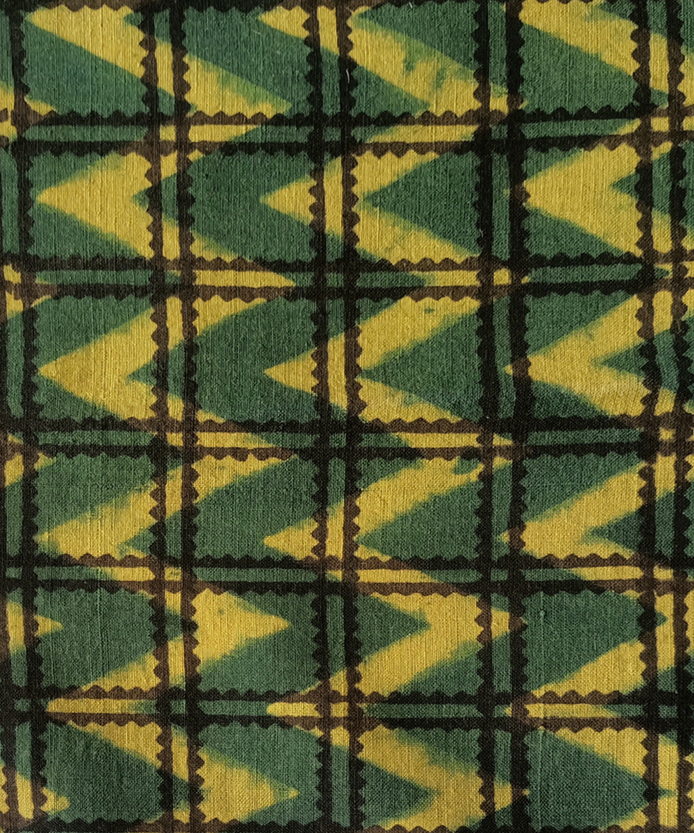 2.5m green yellow ajrakh handspun handwoven cotton kurta material