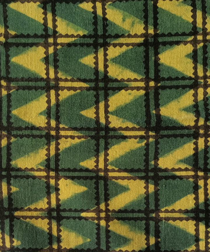 2.5m green yellow ajrakh handspun handwoven cotton kurta material
