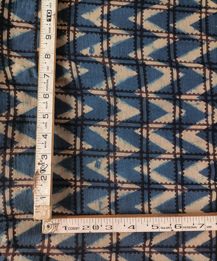 2.5m blue cream handspun handwoven cotton ajrakh kurta material