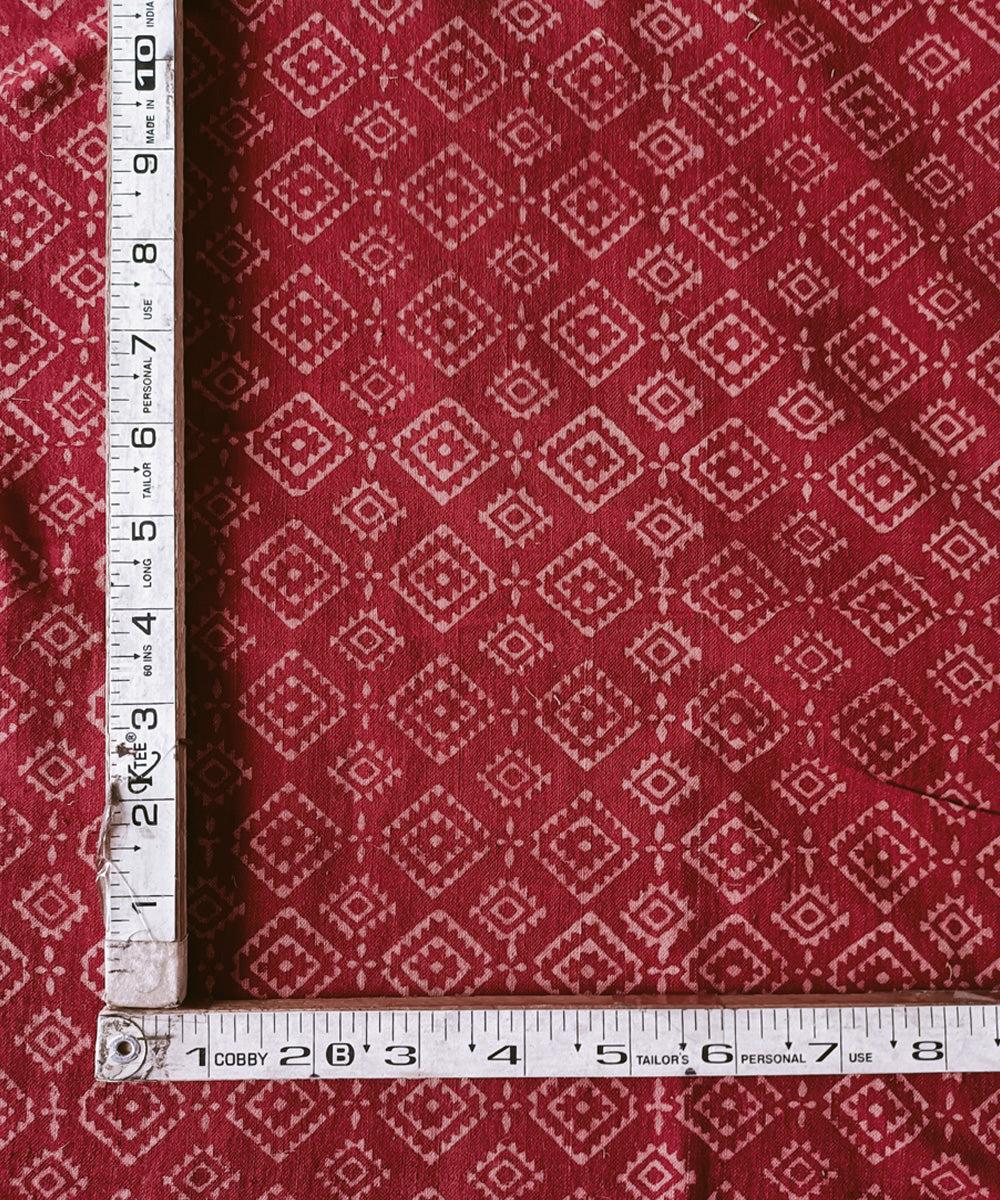 2.5m red cream handspun handwoven cotton ajrakh kurta material