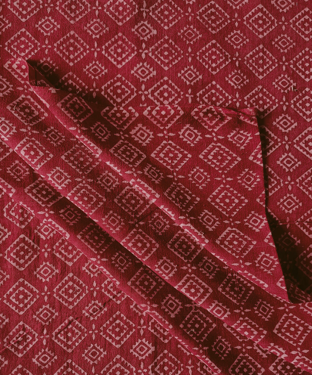 2.5m red cream handspun handwoven cotton ajrakh kurta material