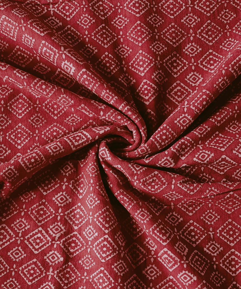 2.5m red cream handspun handwoven cotton ajrakh kurta material