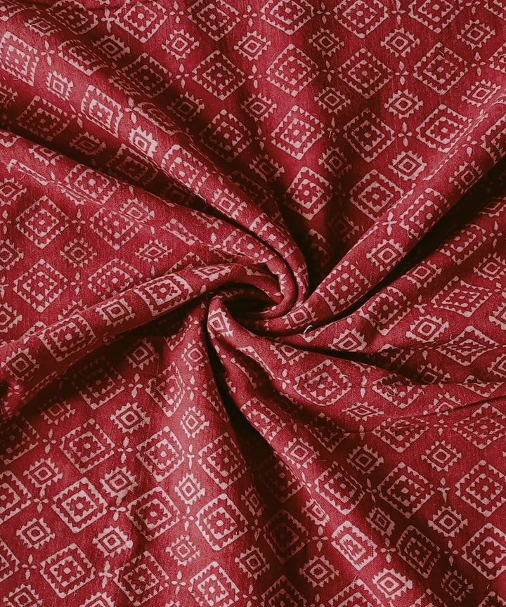 2.5m red cream handspun handwoven cotton ajrakh kurta material