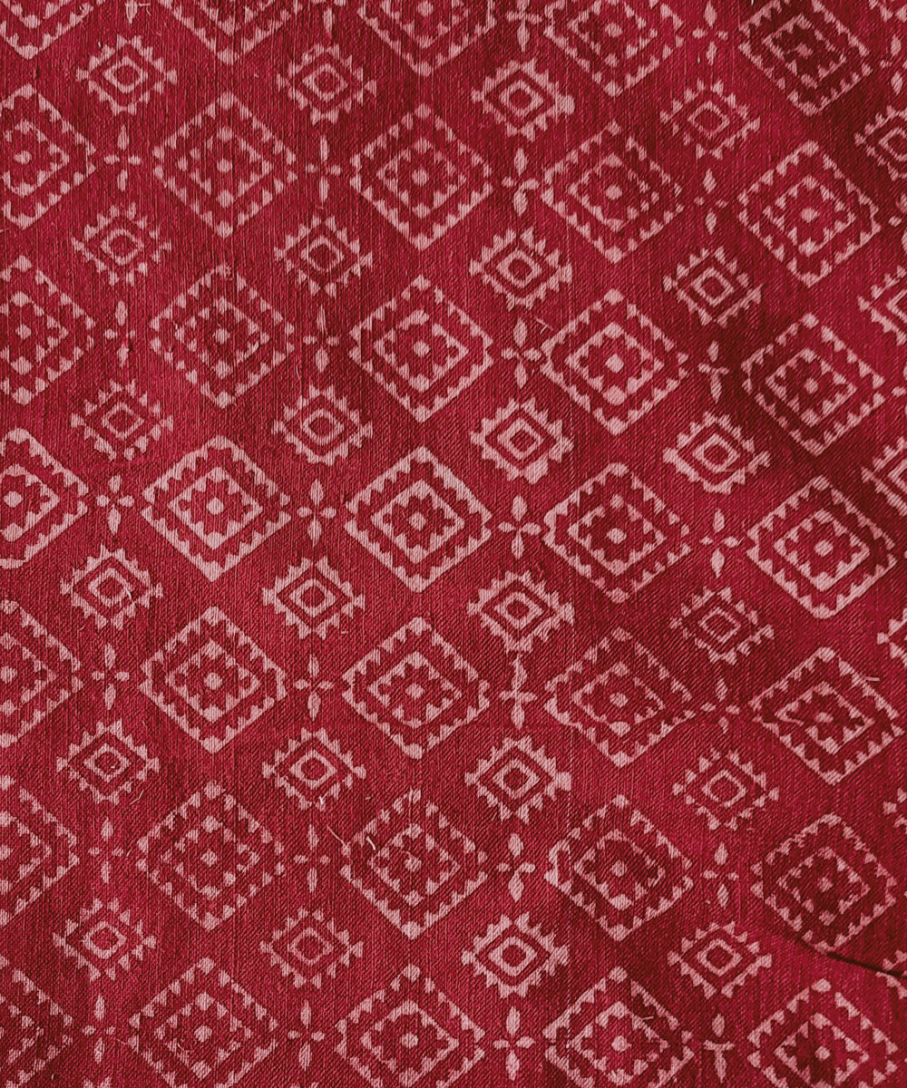 2.5m red cream handspun handwoven cotton ajrakh kurta material