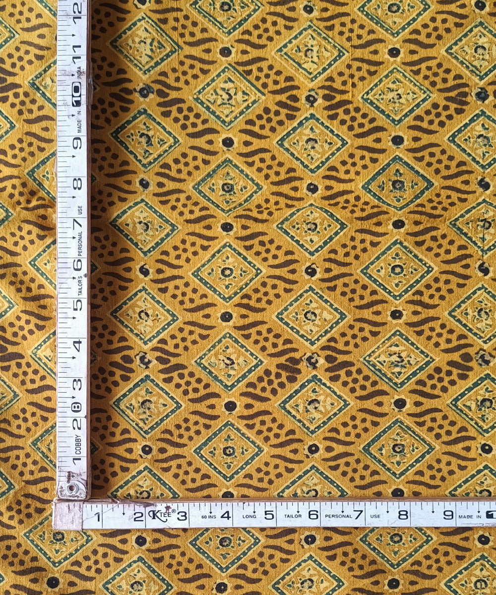 2.5m yellow green ajrakh handspun handwoven cotton kurta material
