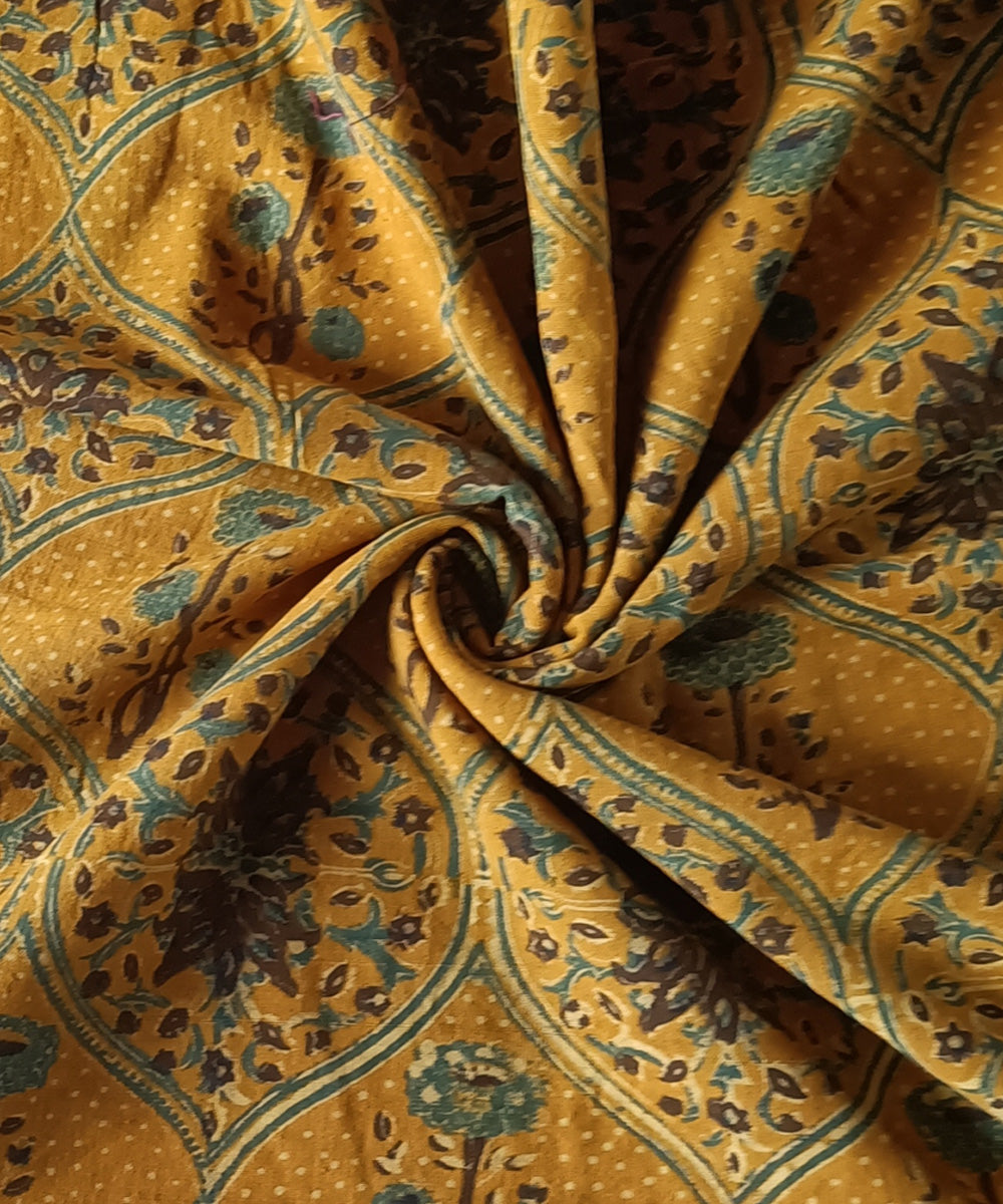 2.5m yellow green cotton ajrakh handspun handwoven kurta material