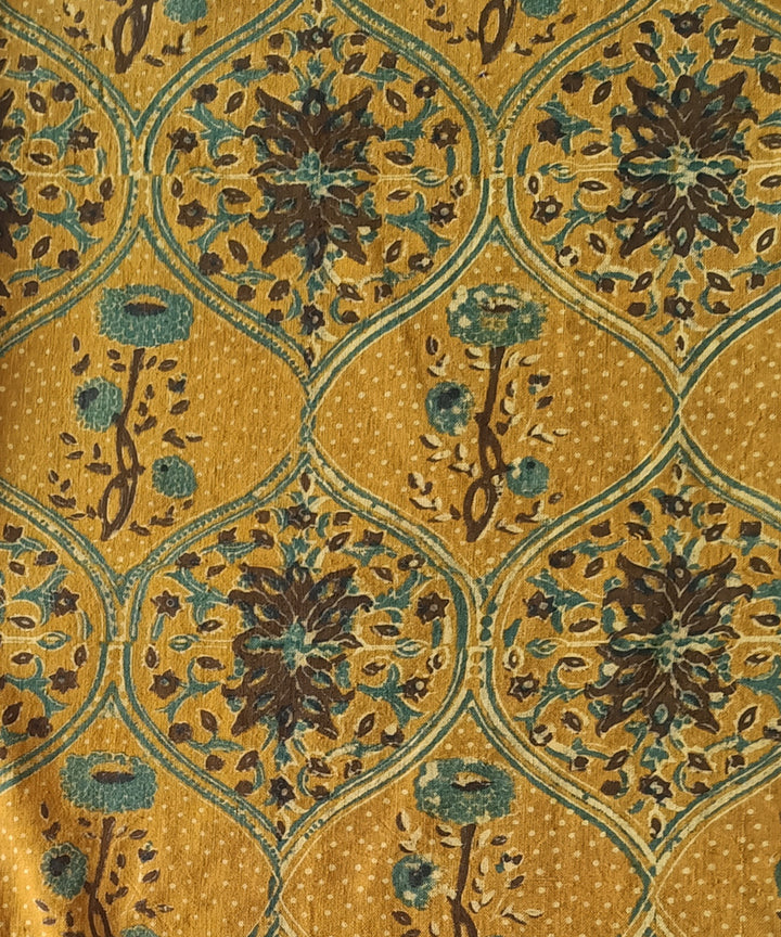2.5m yellow green cotton ajrakh handspun handwoven kurta material