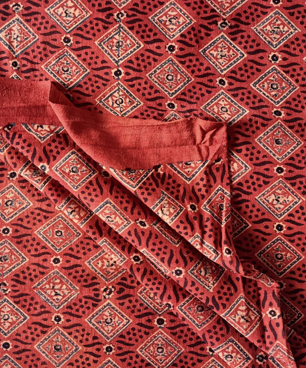 2.5m red green handspun handwoven cotton ajrakh kurta material