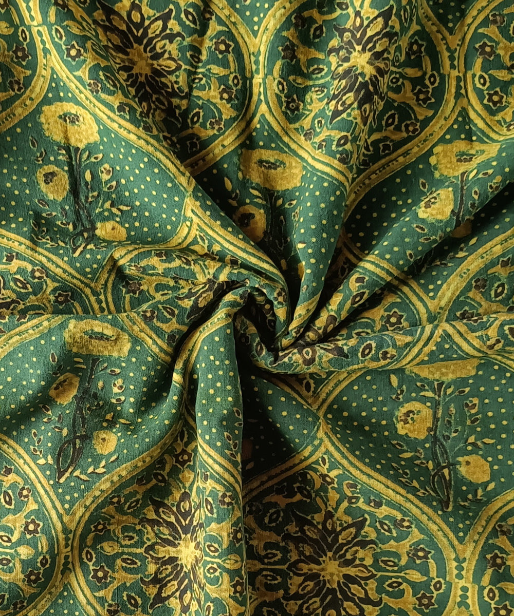 2.5m green yellow cotton handspun handloom ajrakh kurta material