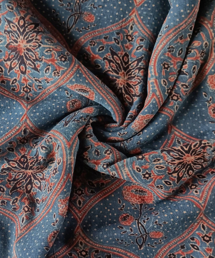 2.5m blue red cotton handspun handwoven ajrakh kurta material