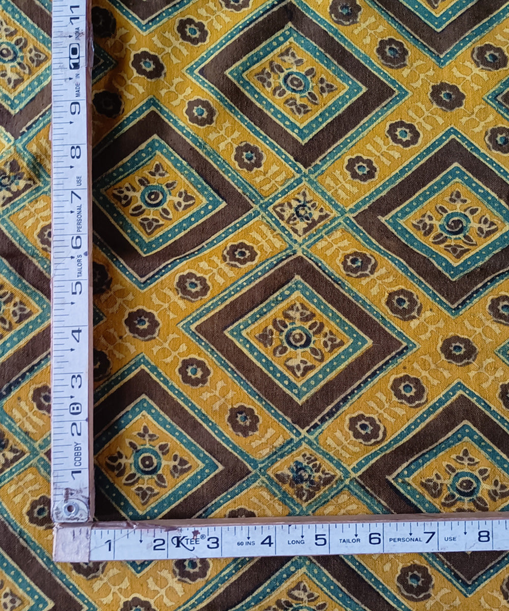 2.5m yellow green handspun handloom cotton ajrakh kurta material