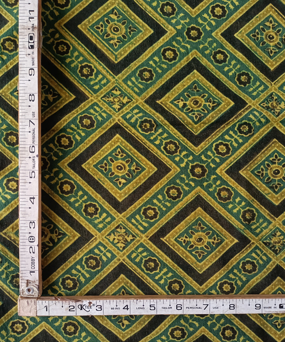 2.5m green yellow handspun handloom cotton ajrakh kurta material